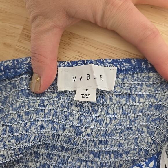 Mable Smocked Drawstring Cutout Blue Floral Romper Dress Size Small Beach Indie - Picture 3 of 11